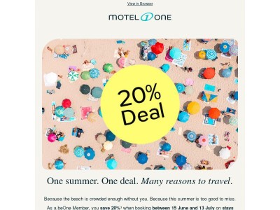 20% off for beOne Members. One of 100 reasons to travel ☀️🕶️