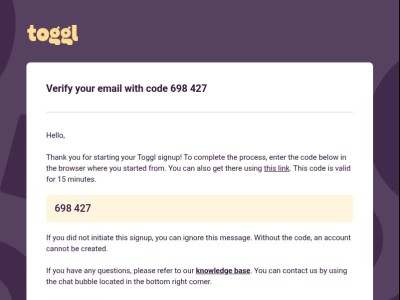 Your Toggl code is 698427