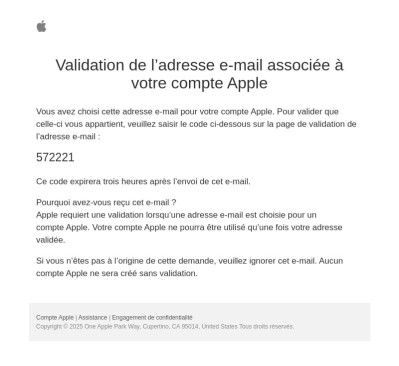 Validation de l’adresse e‑mail associée à votre compte Apple