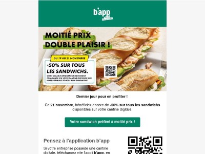 📢 Dernier jour pour vos sandwichs à moitié prix !