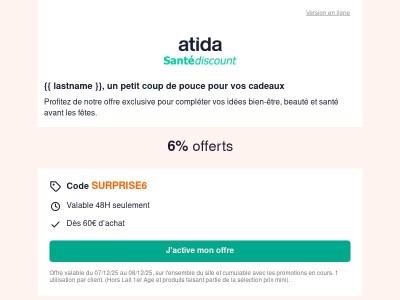 🎄 Décembre surprise : -6% dès 60€ !