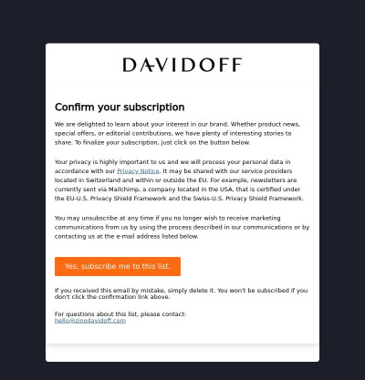 DAVIDOFF Newsletter: Please confirm subscription