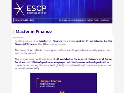 Master in Finance ranked 1st  worldwide for the fourth year in a row!