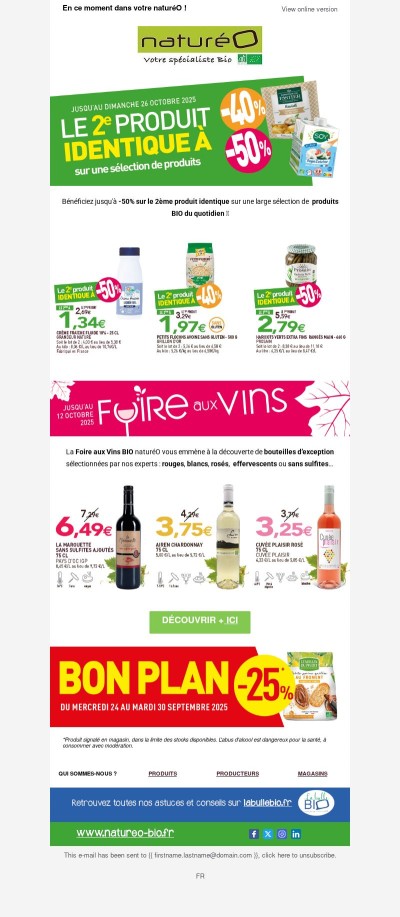 Jusqu'à -50% sur le 2ème produit BIO !