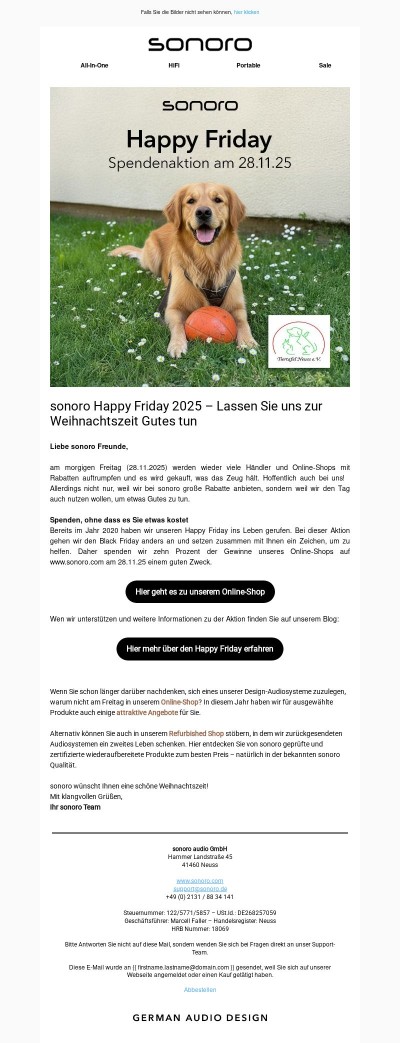sonoro Happy Friday 2025 – Lassen Sie uns zur Weihnachtszeit Gutes tun