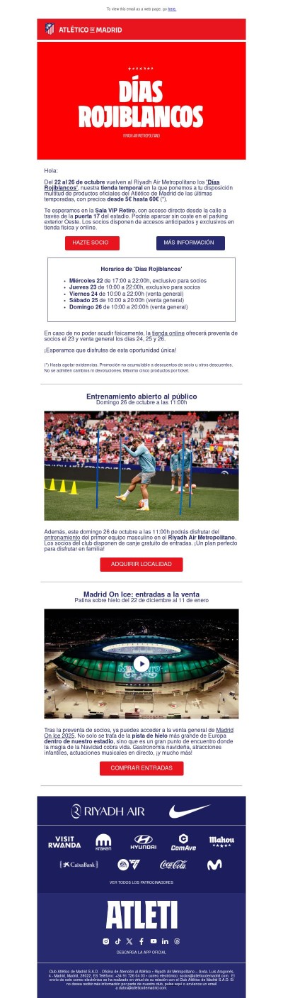 Esta semana disfruta de 🛍️'Días Rojiblancos', ⚽Entrenamiento abierto y ⛸️Entradas Madrid On Ice