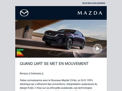 Nouveau Mazda CX-6e : notre tout dernier SUV 100% électrique