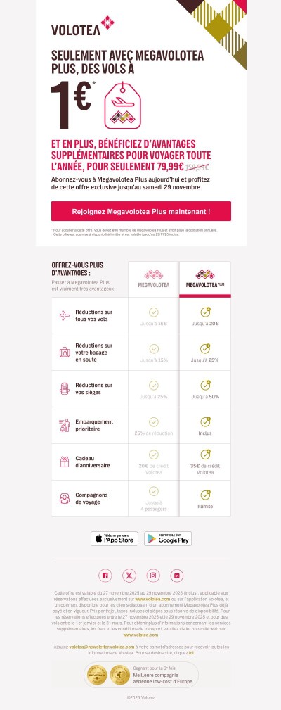 Envolez-vous pour seulement 1€ et profitez de plus d’avantages 