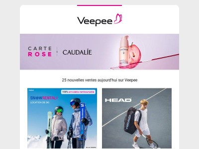 Bonjour {{ lastname }}, aujourd'hui Snowrental, Head, Valege et 22 autres ventes sur Veepee