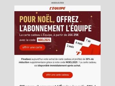 🎁 En retard sur vos cadeaux ? Votre carte cadeau à 25€ vous attend !