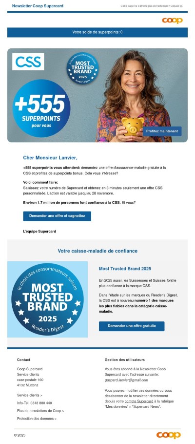 +555 superpoints pour votre offre d’assurance-maladie à la CSS