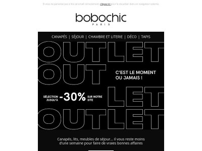 🚨Outlet : derniers jours jusqu'à -30% 🚨