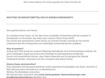 Wichtige Sicherheitsmitteilung zu Ihrem Kundenkonto