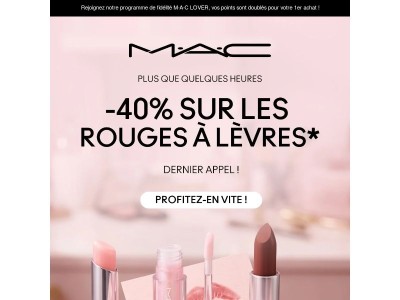 Plus que quelques heures pour profiter de -40 % sur les rouges à lèvres.