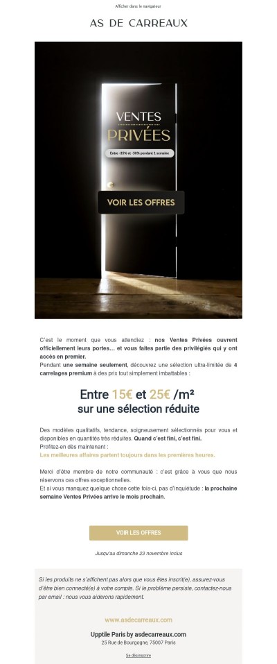 Carreaux premium entre 15 et 25€/m² commencent maintenant !