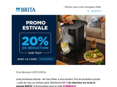 Un plus dans votre cuisine : 20 % sur tous les produits BRITA 🍋