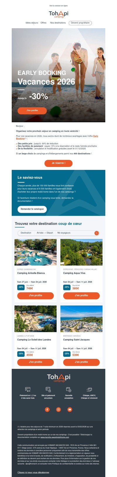 Early Booking : jusqu'à -30% pour réserver votre prochain séjour en toute sérénité