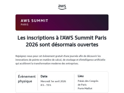 Rejoignez-nous pour l'AWS Summit Paris 2026