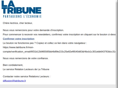 Confirmez votre adresse e-mail La Tribune.fr