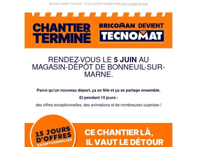 Bricoman devient Tecnomat : 15 jours d’offres exceptionnelles