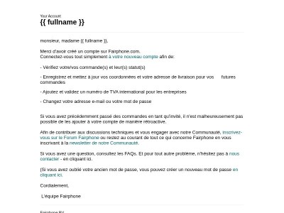 Nouveau compte créé pour Fairphone.com