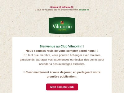 Confirmation d'inscription au club Vilmorin