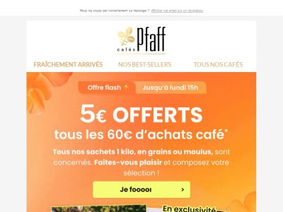  🤩 5€ OFFERTS tous les 60€ d'achats café
