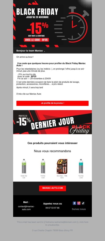 ⏳ Black Friday Maniac Auto : dernière chance avant minuit 