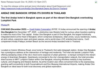 ANDAZ ONE BANGKOK OPENS ITS DOORS IN THAILAND