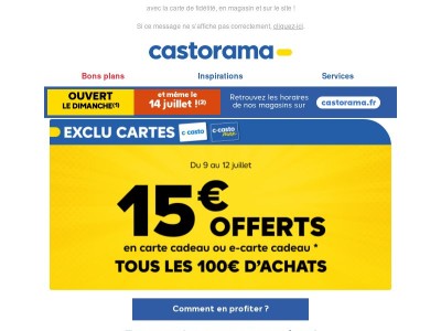 Profitez de 15€ offerts tous les 100€ d’achats !