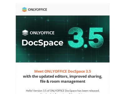 Meet ONLYOFFICE DocSpace 3.5 with the updated editors, improved sharing, file & room management