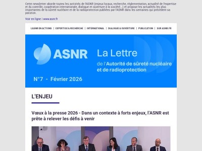 La Lettre de l'Autorité de sûreté nucléaire et de radioprotection (ASNR) n°7 - Février 2026