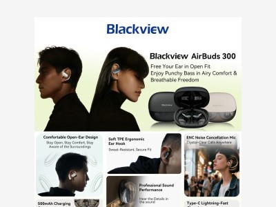 New Arrival Blackview AirBuds 300 IPX5 Waterproof Bluetooth 6.0 Open-ear OWS Earbuds