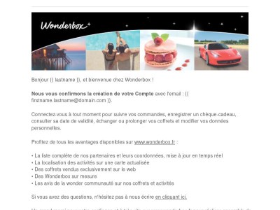 Confirmation de la création de votre Compte Wonderbox  