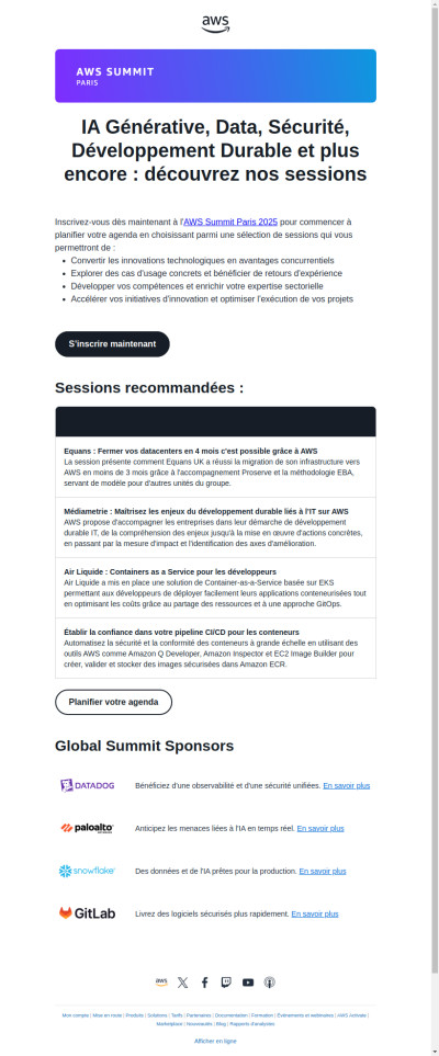 AWS Summit Paris 2025 | Catalogue des sessions disponible