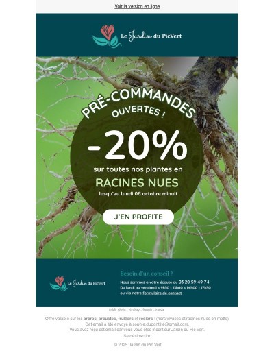 Bonne nouvelle : profitez de -20% sur toutes les précommandes de racines nues !