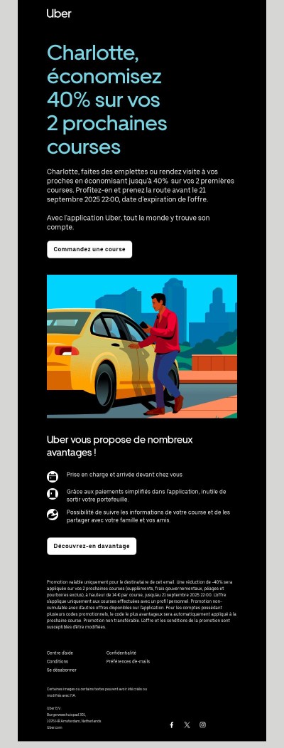 Vous allez quelque part ? Profitez de -40% sur vos 2 prochaines courses