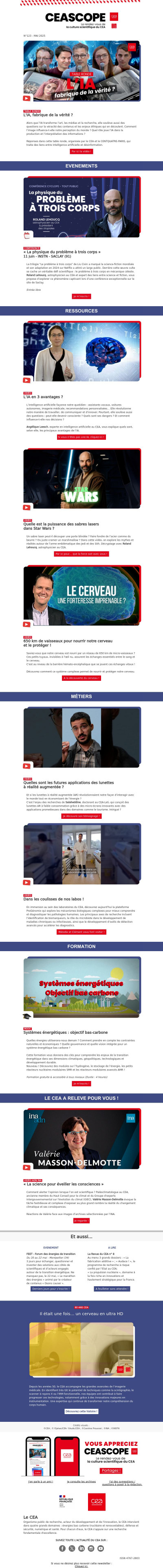 [CEASCOPE] : L'IA, fabrique de la vérité ? / « La physique du Problème à trois corps » avec Roland Lehoucq /  L’IA en 3 avantages ? / Quelle est la puissance des sabres lasers dans Star Wars ?