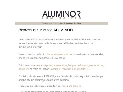 Confirmation : vous avez bien créé  votre compte client ALUMINOR