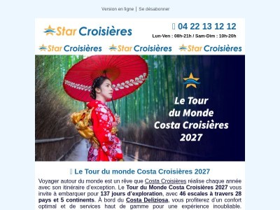 🌍 Le Tour du Monde Costa Croisières 2027