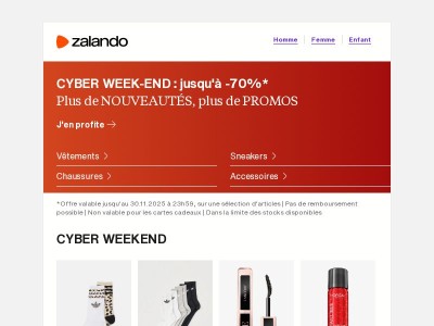   CYBER WEEK-END : jusqu'à -70%*