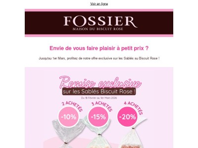📢 Jusqu'à -20% de réduction sur nos sablés au biscuit rose !