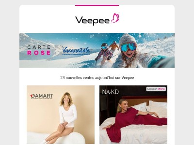 Aujourd'hui : Damart, NA-KD, Etam et 21 autres ventes sur Veepee