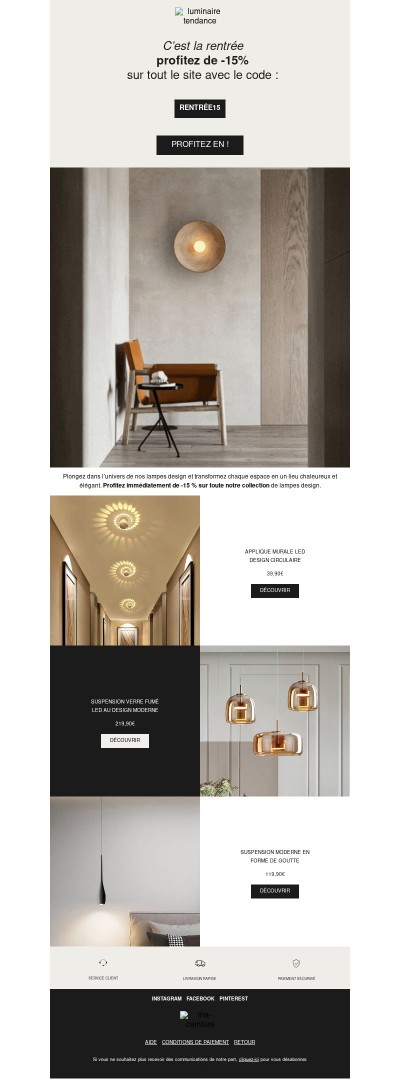 C’est la rentrée : -15% sur notre collection de luminaires