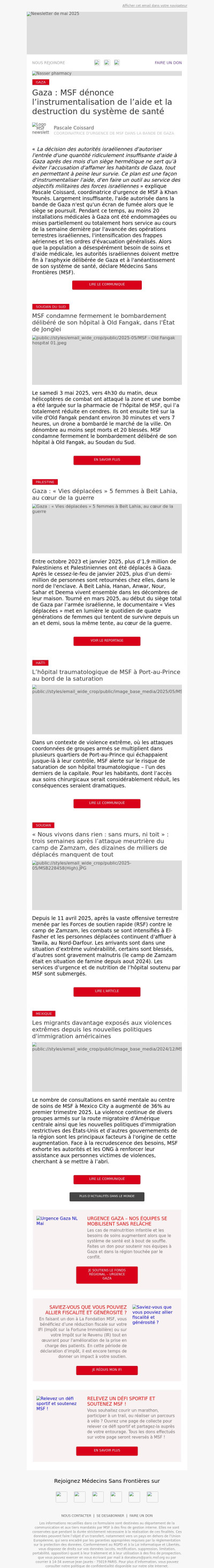 Newsletter de mai / Gaza : MSF dénonce l’instrumentalisation de l’aide et la destruction du système de santé