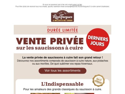 Ne manquez pas la Vente Privée spéciale saucissons à cuire