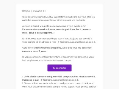 {{ firstname }}, votre compte Ausha sera bientôt désactivé.