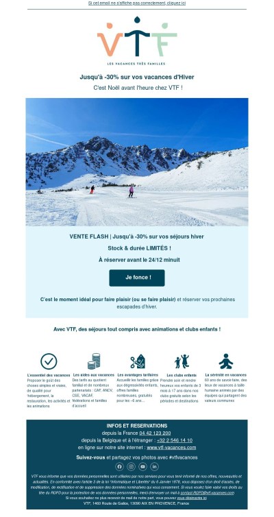 Cadeau de Noël VTF 🎁 Vos vacances d’hiver à prix irrésistible ❄️