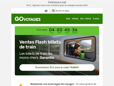 Vous avez 10 € de réduction sur votre billet de train!