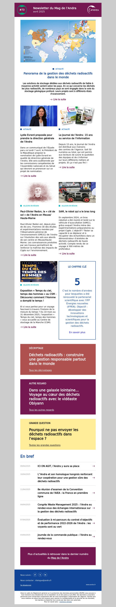 Newsletter de l'Andra - Panorama de la gestion des déchets radioactifs dans le monde
